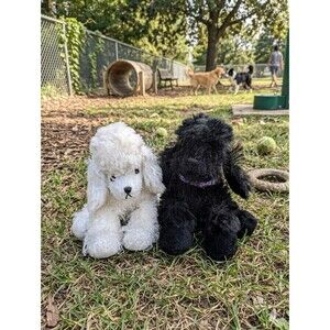 Webkinz GANZ lot 2 White Poodle & Black Poodle Plush Stuffed Animal NO Code